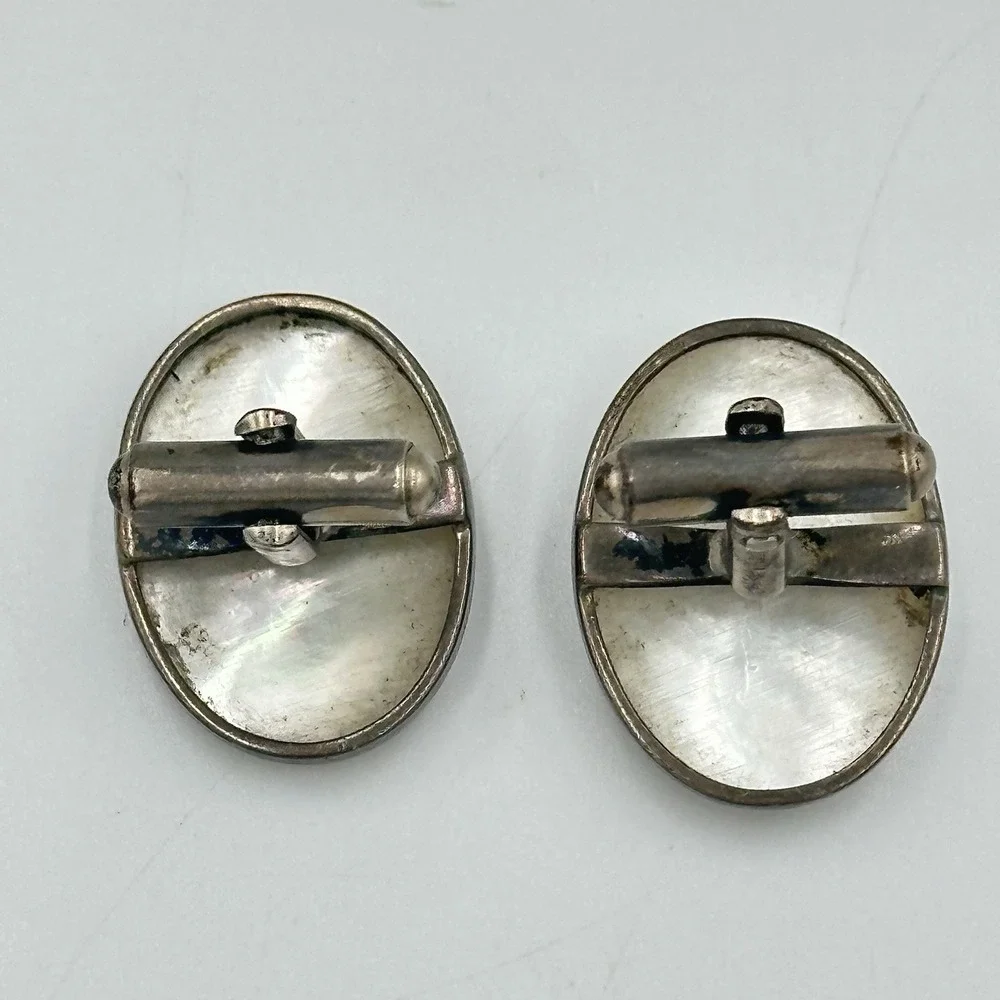 Vintage Mid-century MOP Abalone Cameo Roman Warrior/Centurion Cufflinks Preowned